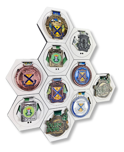 Porta Medalhas De Mdf Unissex Hexagonal - Kit Com 5 Peças Cor Branco