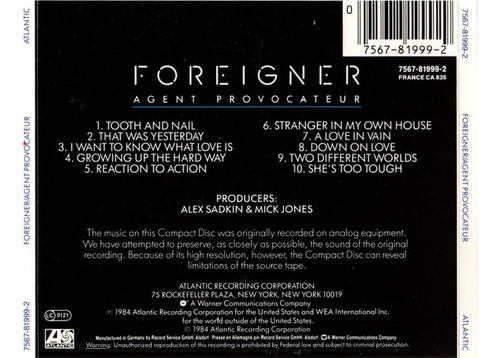 Cd Agent Provocateur (foreigner) Estándar