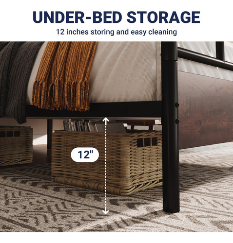Base De Cama Matrimonial Con Cabecera Y Almacenamiento Mader