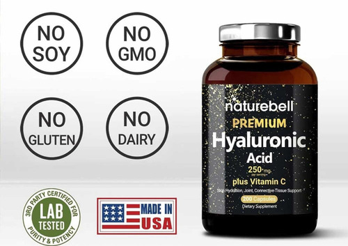 Ácido Hialuronico Premium 250mg (200 Cápsulas) + Vitamina C Sabor Sin Sabor