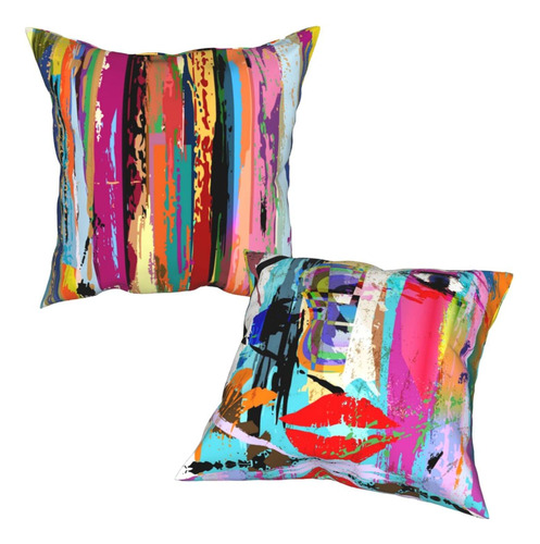 2 Funda Almohada Abstracta Multicolor Expresionista 18