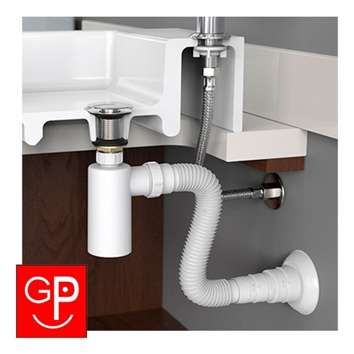 Imagen 2 de 5 de Sifón Blanco Cilindrico Para Bacha Blukit Universal G P