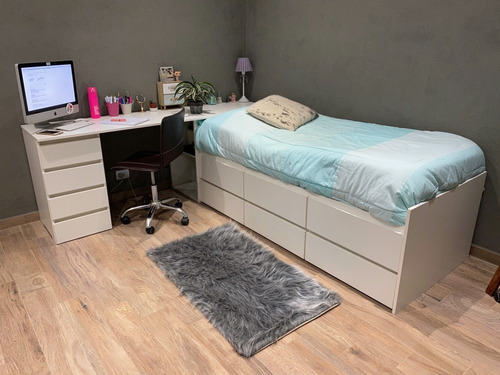 Cama  1 Plaza Con Escritorio Cajonera Dormitorio