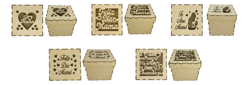 05 Cajas Con Tapa De 10x10 Diseño Para Mamá En Madera Mdf