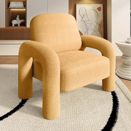 Silla Decorativa Moderna De Sherpa Sofá Individual Tapizado Peluche Amarillo Amarillo