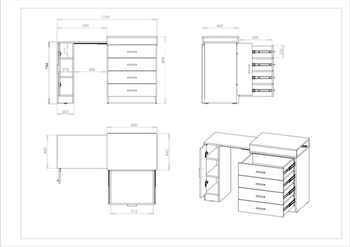 Imagen 9 de 10 de Escritorio Extensible Multiuso Con Cajonera Y Estantes Hel+