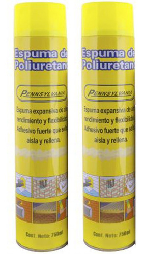 Imagen 1 de 6 de 2 X 1 Espuma De Poliuretano Expansible Pennsylvania 750 Ml !