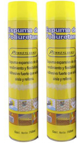 2 X 1 Espuma De Poliuretano Expansible Pennsylvania 750 Ml !