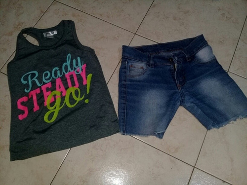 Short X 2 Con 3 Remeras Niña Talle 5 Años Aprox