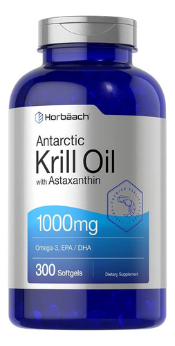 Krill Oil 1000mg Astaxantina Horbaach 300 Softgels Omega 3 Sabor Sin Sabor