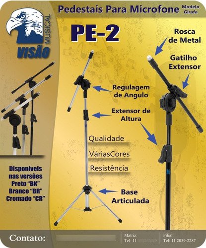 Pedestal De Microfone Visão Para 1 Microfone Kit C/ 3