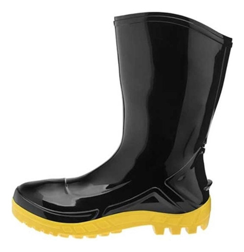 Bota Galocha Pvc Médio Preto Com Solado Amarelo Vulcaflex