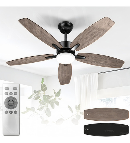 42''ventilador De Techo Con Luz Led Y Control Remoto,lampara 1.067 M 60hz Negro Amarillo Madera 5