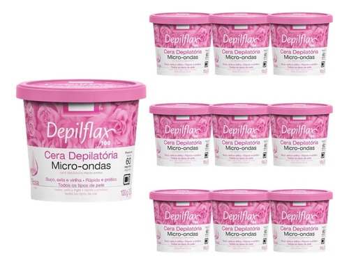 Kit 10 Ceras De Microondas P/ Depilação Rosas Depilflax 100g