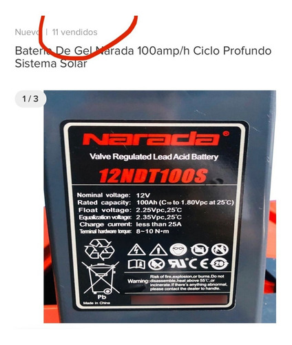 Imagen 4 de 5 de Bateria De Gel Narada 100amp/h Ciclo Profundo Sistema Solar
