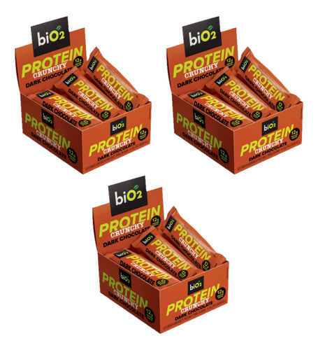 Kit 3x Protein Crunchy Bar Dark Choc 9x50g Bio2 