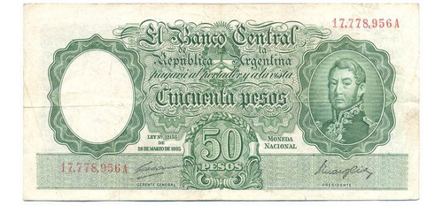 Billete Moneda Nacional 50 Pesos Carreras Maroglio B 1983 Mb