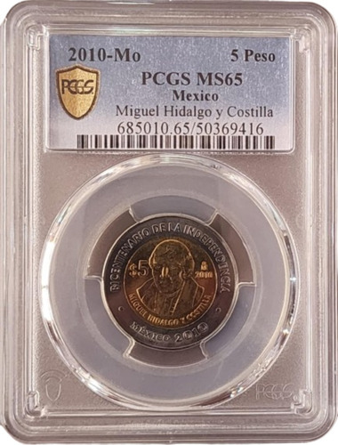 5 Pesos Bicentenario Miguel Hidalgo Certidicada Pcgs Ms65