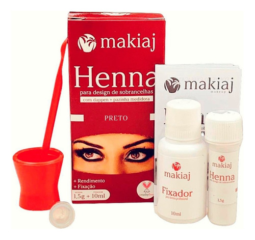 Kit 2 Un Henna Sobrancelha Profissional Makiaj Alta Fixação Cor Preto