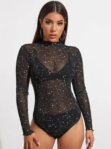 Body negro manga larga transparente sale