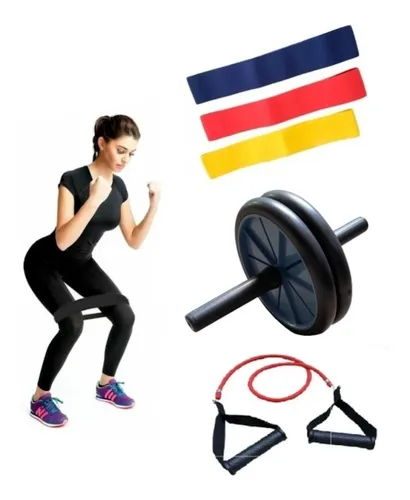 Kit Banda Elastica + Bandas Circulares Tela + Rueda Abs Gym