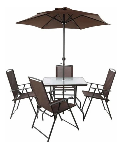 Combo Set De Mesa +4 Silla De Jardin Exterior Terraz Parasol