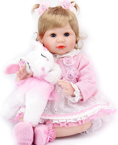 Imagen 3 de 3 de Muñeca Aori Bebé Reborn 55 Cm Rubia Conejito