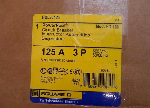 Interruptor Termomagnetico 3x125a Square D Hdl36125 Nuevo