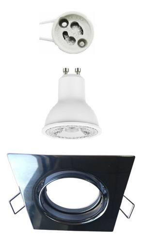 Foco Aro Móvil Empotrable + Zócalo Gu10 + Ampolleta Led 5,8w