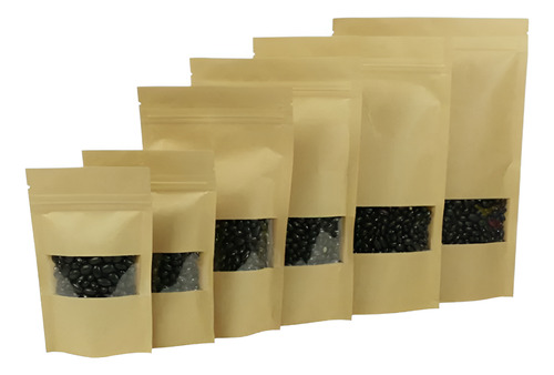 50un Saco Zip Lock Kraft Stand Up Pouch 9x14 Fosco C/ Visor