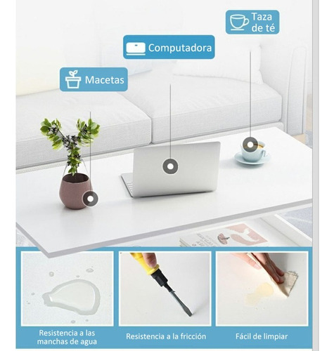 Mesa De Centro 120 Cm Mesa Auxiliar De Madera Moderna Blanco