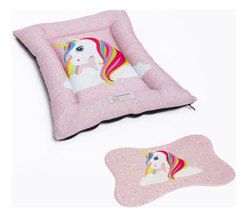 Cama Colchao Pet Porte Medio Ziper Impermeavel Super Macia Cor Unicornio