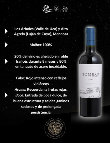 Imagen 3 de 10 de Vino Tomero Malbec Caja X 6 X 750ml. - Envíos