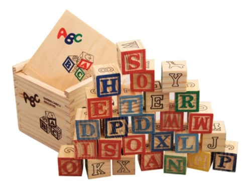 Juguete Didáctico De Madera Cubos Letras Y Números De Madera