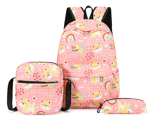Hermoso conjunto de mochilas 3 F para mujer, bolso de hombro Escol, rosa