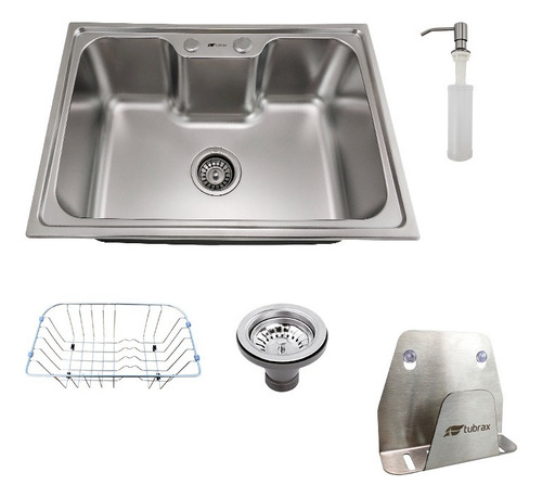 Kit Cuba Cozinha Inox 201 + Porta Esponja Inox 304 Tubrax