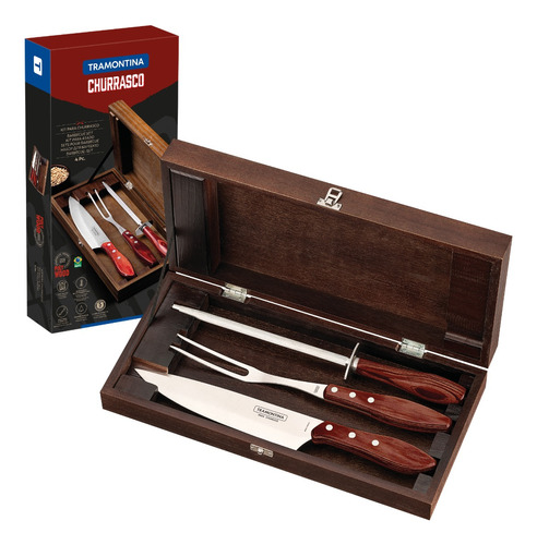 Kit Churrasco Tramontina Inox Polywood C/ Est.4pçs 21198/764