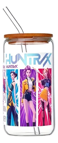 Copa De Vidrio Con Tapa De Bambú Y  K-pop Demon Hunters