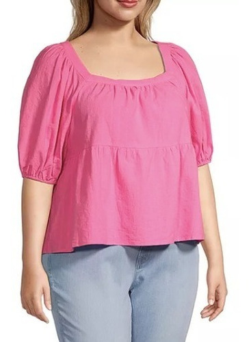 Blusa De Dama Rosa Manga 3/4, Plus Size Moderna A.n.a By Jcp