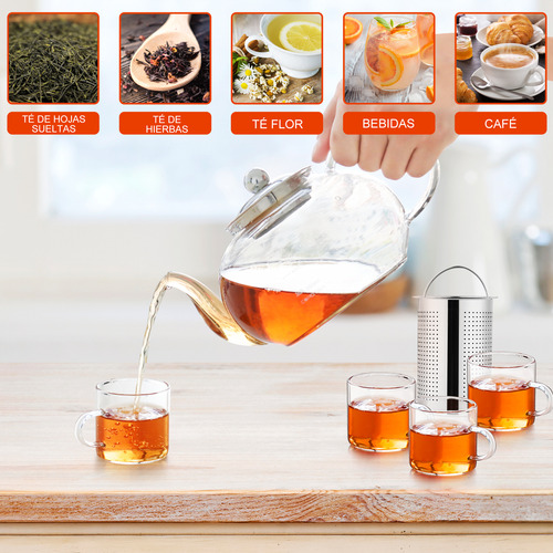 Juego Vidrio Tetera De Té O Café Con 4 Tazas Y Filtro 1200ml