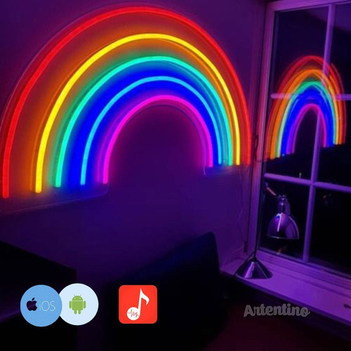 Imagen 1 de 9 de Cartel Neon Led Lampara Luz Arcoiris App Bluetooth Efectos