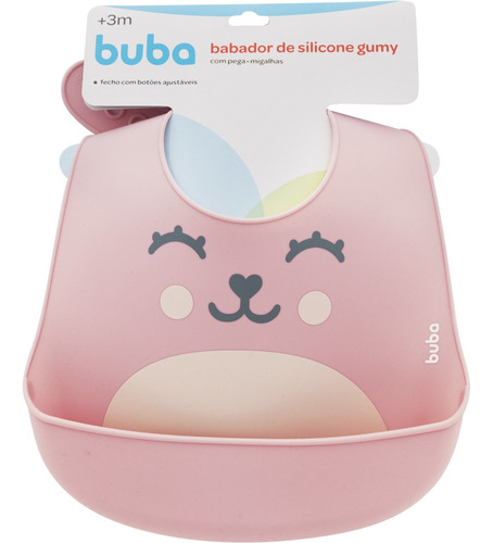 Babador De Silicone Gumy Com Porta Migalhas Rosa Buba 12093