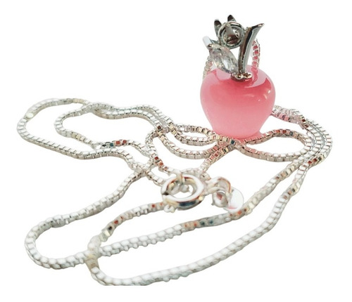 Dije Manzana Con Cadena Plata 925 Joyería Mujer Ópalo Rosa