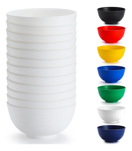 Juego De 12 Cuencos Plásticos Blancos De 25 Oz Reutilizables