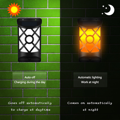 Lámpara De Pared Led Solar Con Efecto De Llamas P/exterior