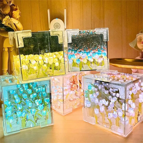 Tulipán Espejo Luz De Noche,diy Tulipán Flor Lámpara Led