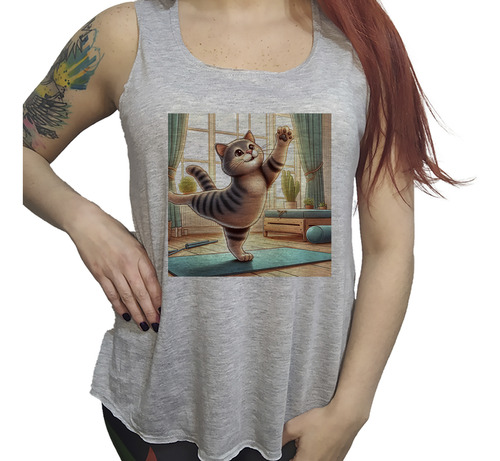 Musculosa Ac Dama Gato Deportivo En Casa Stretching Sport