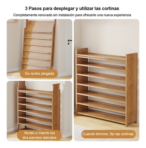 Zapatera Moderna Madera 4capas Entrada Con Cortina 50cm Marrón