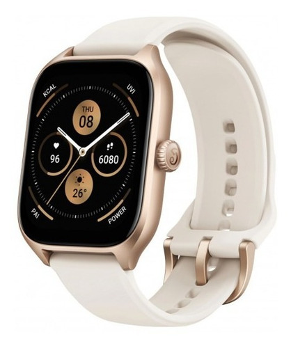 Imagen 2 de 9 de Smartwatch Amazfit GTS 4 1.75" caja de policarbonato black, malla misty white de fluoroelastómero y bisel rosa ouro de aleación de aluminio
