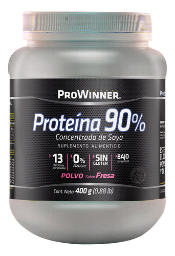 Proteína 90% Concentrado De Soya Polvo (400 Gr) Prowinner Sabor Fresa
